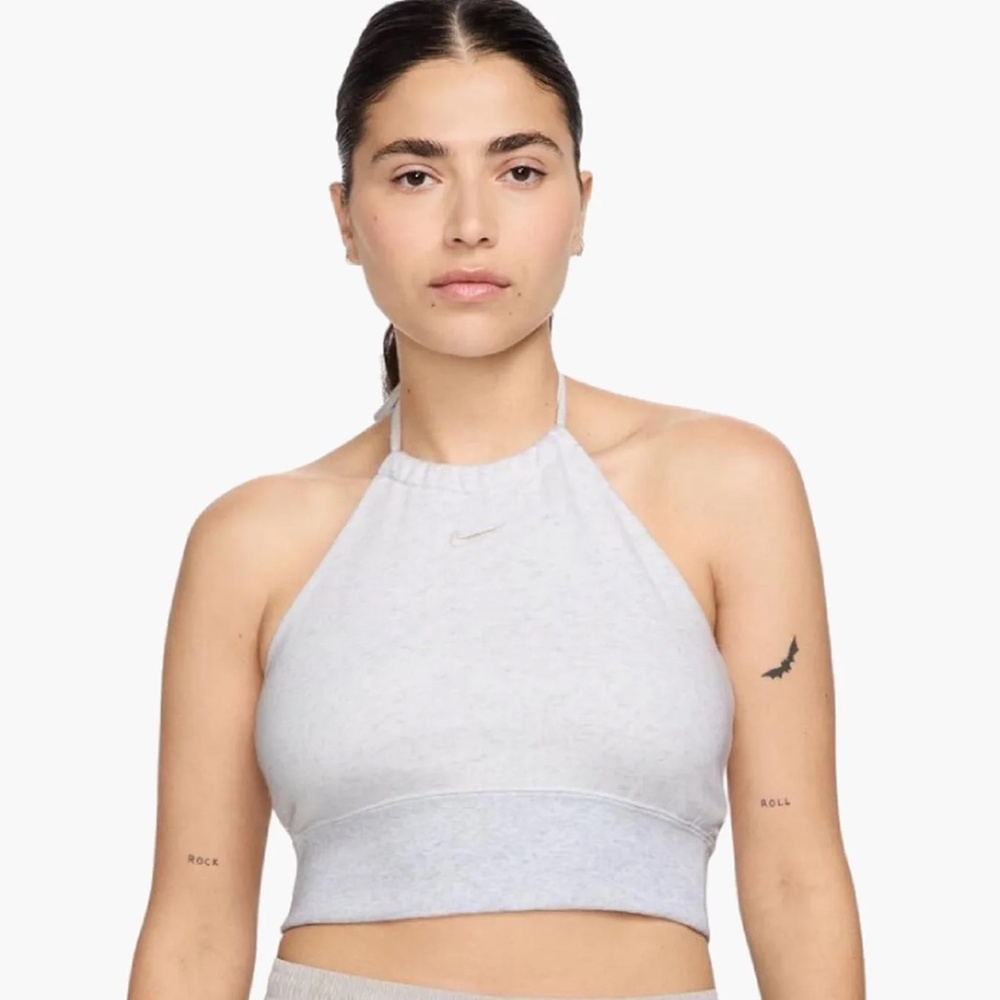 Nike Sportswear XXL Chill French Terry Halter Crop Top HJ1212-051 Gray Heather